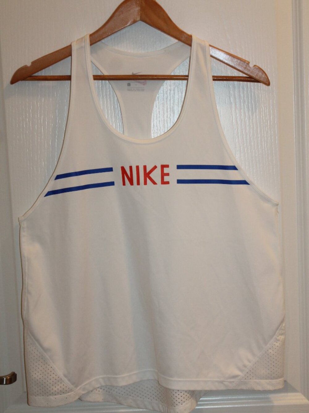Nike Hyper Femme Miler Tank Top Horizontal Stripes and Orange Logo Acress Chest